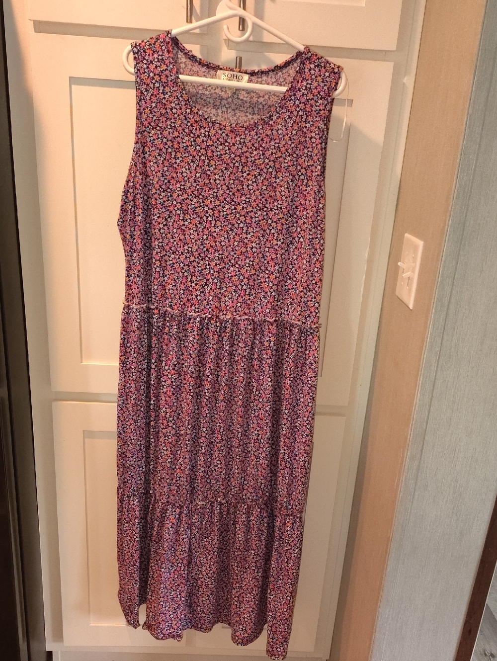SOHO Pink and Blue Floral Tiered Maxi Dress